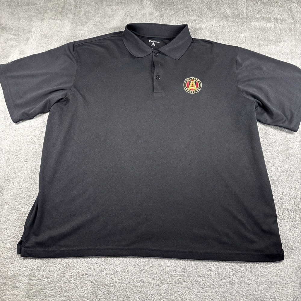 Antigua Atlanta United FC Patch MLS Soccer Black‎ Short Sleeve Polo Shirt Sz XL